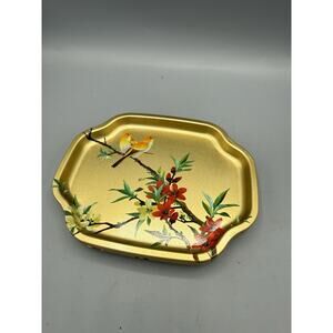 Set 4 Vintage Elite Trays Gold Bird Floral Metal Serving TV Trays England